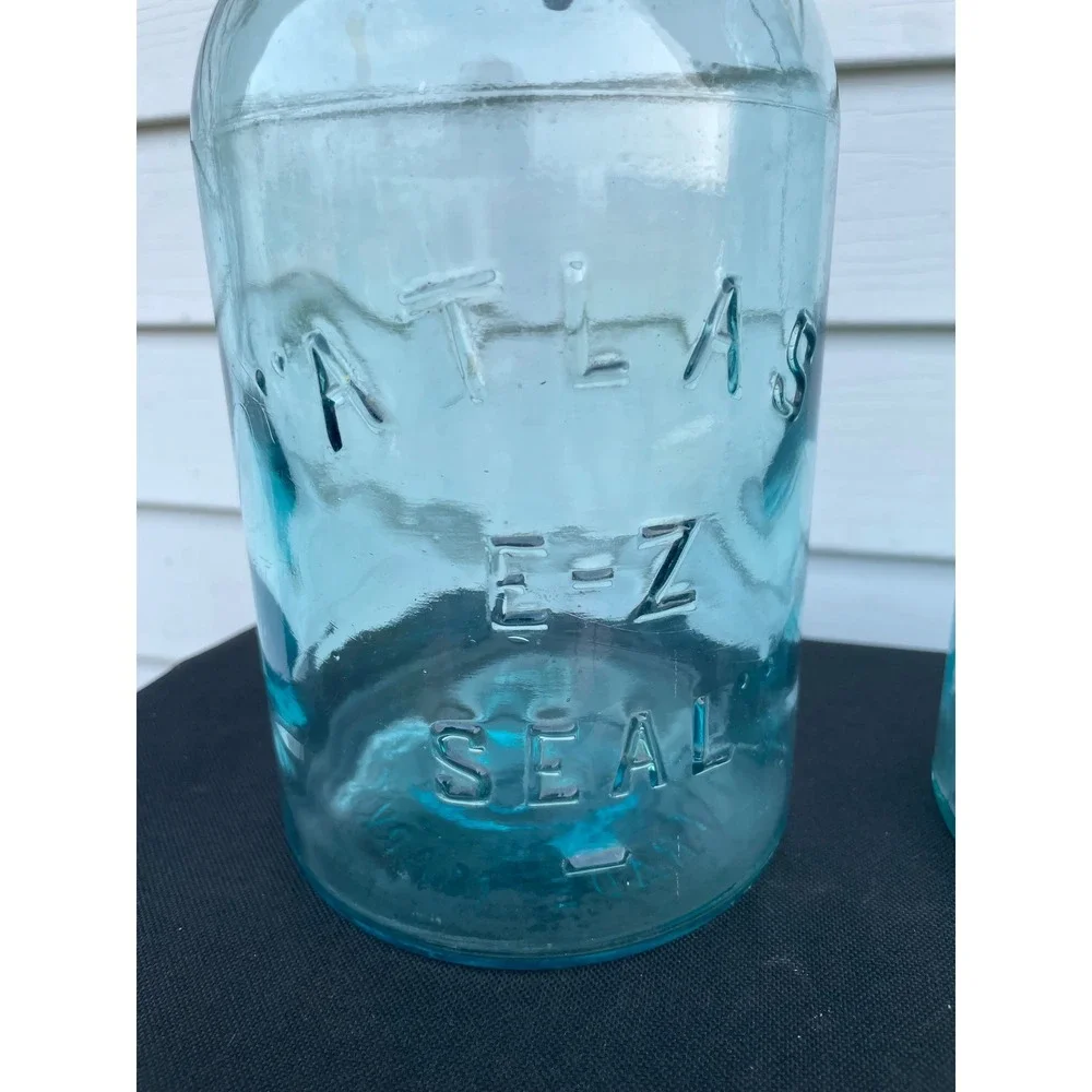 Atlas E-Z Seal Vintage Aqua Blue Glass Mason Jars Wire Bail Set of 3